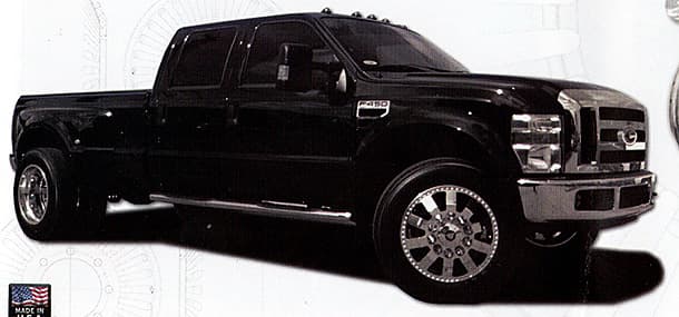 Black Ford dually truck from the Diesel Wheels HD Series catalog spread